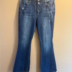Women's Dark Blue Wide Leg Jeans - Size 16